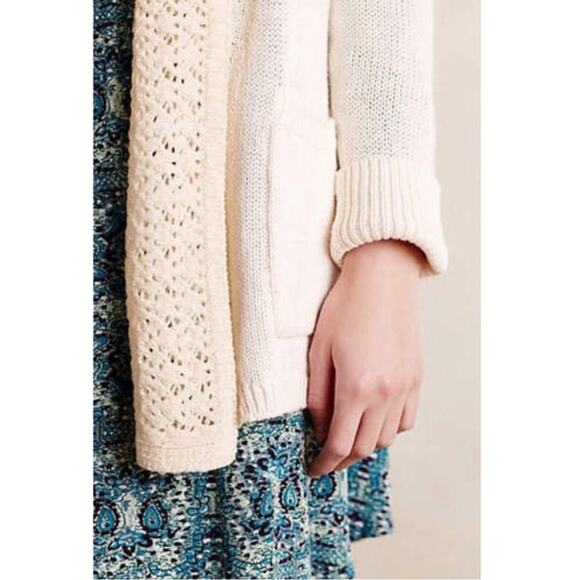 Anthropologie Angel of the North Cardigan Sweater Evenie Crochet Cream Size M - Picture 2 of 13